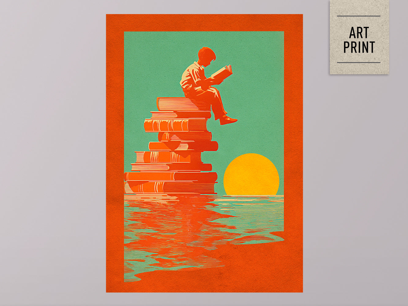 POSTER ›Reading Boy 02 / Wanddeko, Art Print, Kinderzimmer Poster, Sommer, Buch, Meer, Sonne, retro, lesen (Kopie)