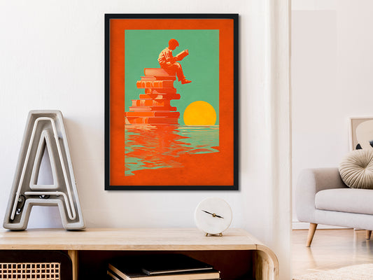 POSTER ›Reading Boy 02 / Wanddeko, Art Print, Kinderzimmer Poster, Sommer, Buch, Meer, Sonne, retro, lesen (Kopie)