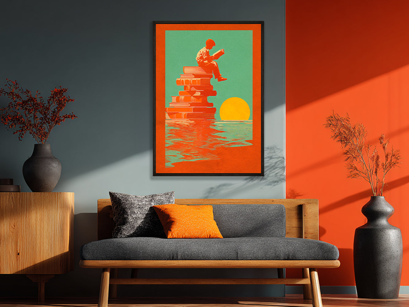 POSTER ›Reading Boy 02 / Wanddeko, Art Print, Kinderzimmer Poster, Sommer, Buch, Meer, Sonne, retro, lesen (Kopie)