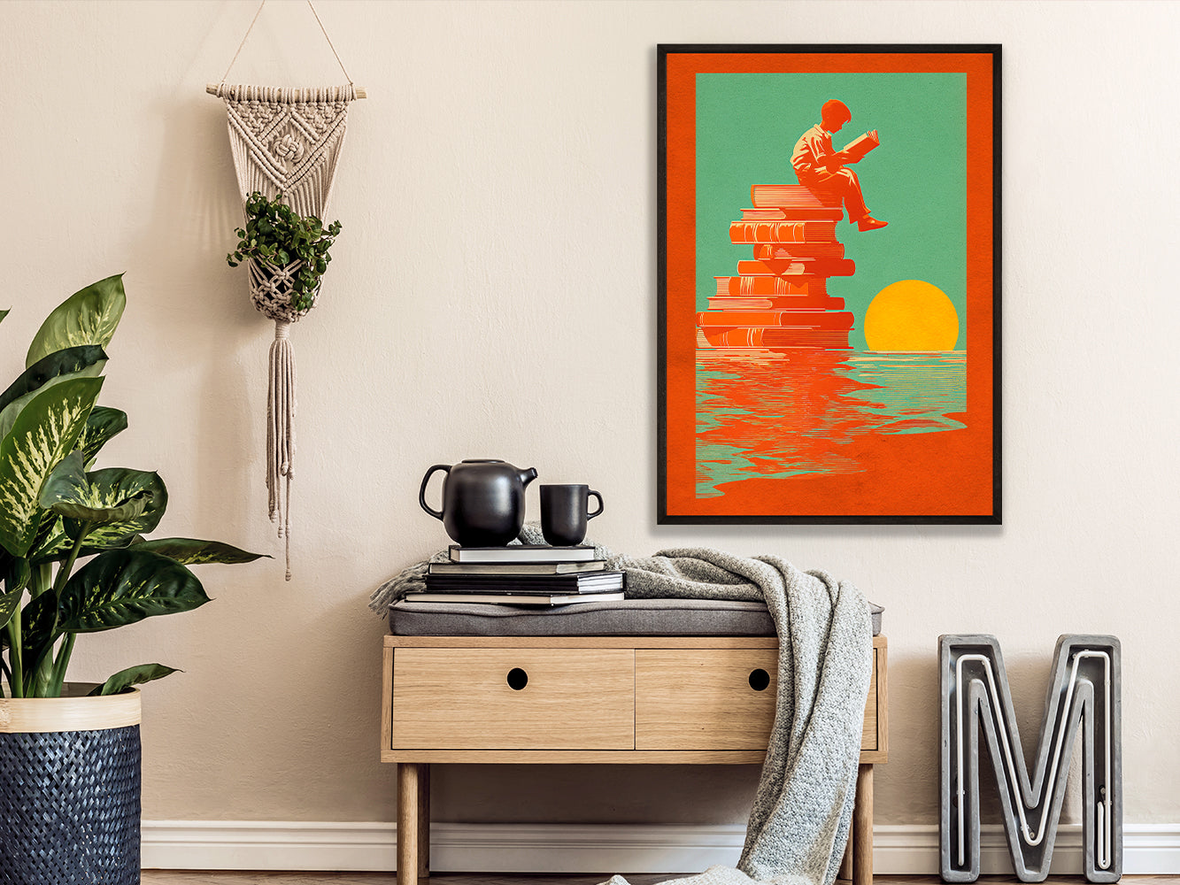 POSTER ›Reading Boy 02 / Wanddeko, Art Print, Kinderzimmer Poster, Sommer, Buch, Meer, Sonne, retro, lesen (Kopie)