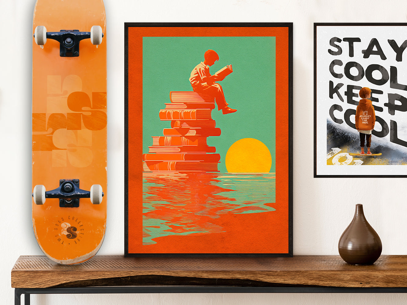 POSTER ›Reading Boy 02 / Wanddeko, Art Print, Kinderzimmer Poster, Sommer, Buch, Meer, Sonne, retro, lesen (Kopie)