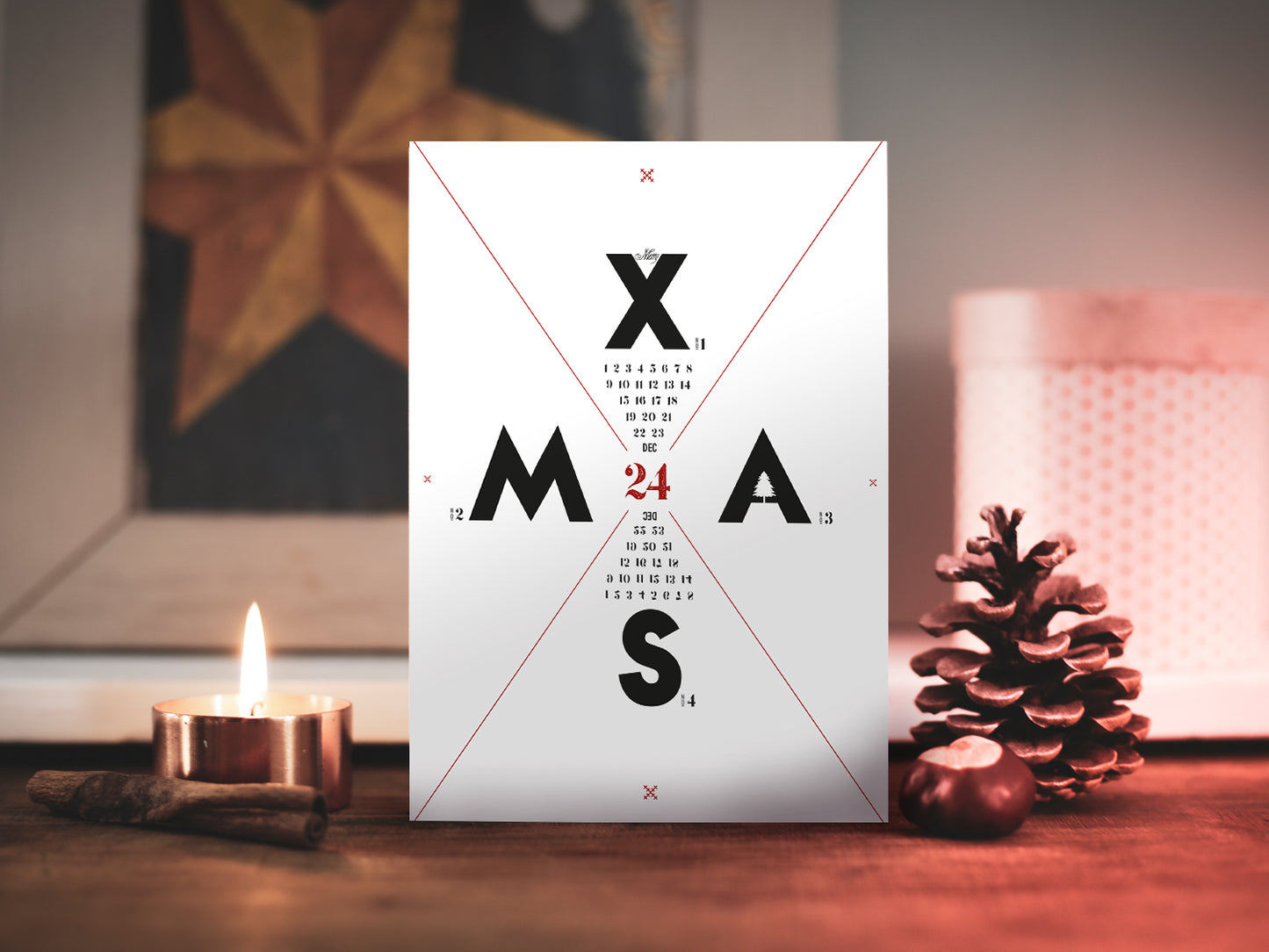 Weihnachtskarte ›X-Mas‹, Frohe Weihnachten, Typokarte, minimalistisch, s/w