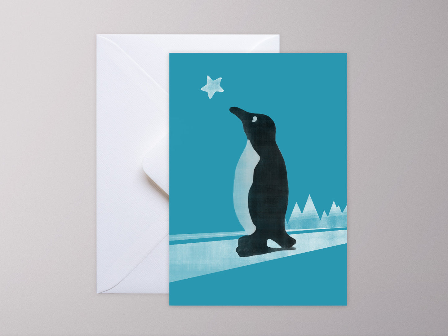 Weihnachtskarten-Set ›WINTER-TIERE‹, Vintage Illustration mit Elch, Pinguin, Hase und Eule