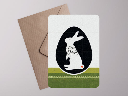 Postkarte ›Osterhase im Ei‹, Osterkarte, Vinatge, Frohe Ostern, Hase