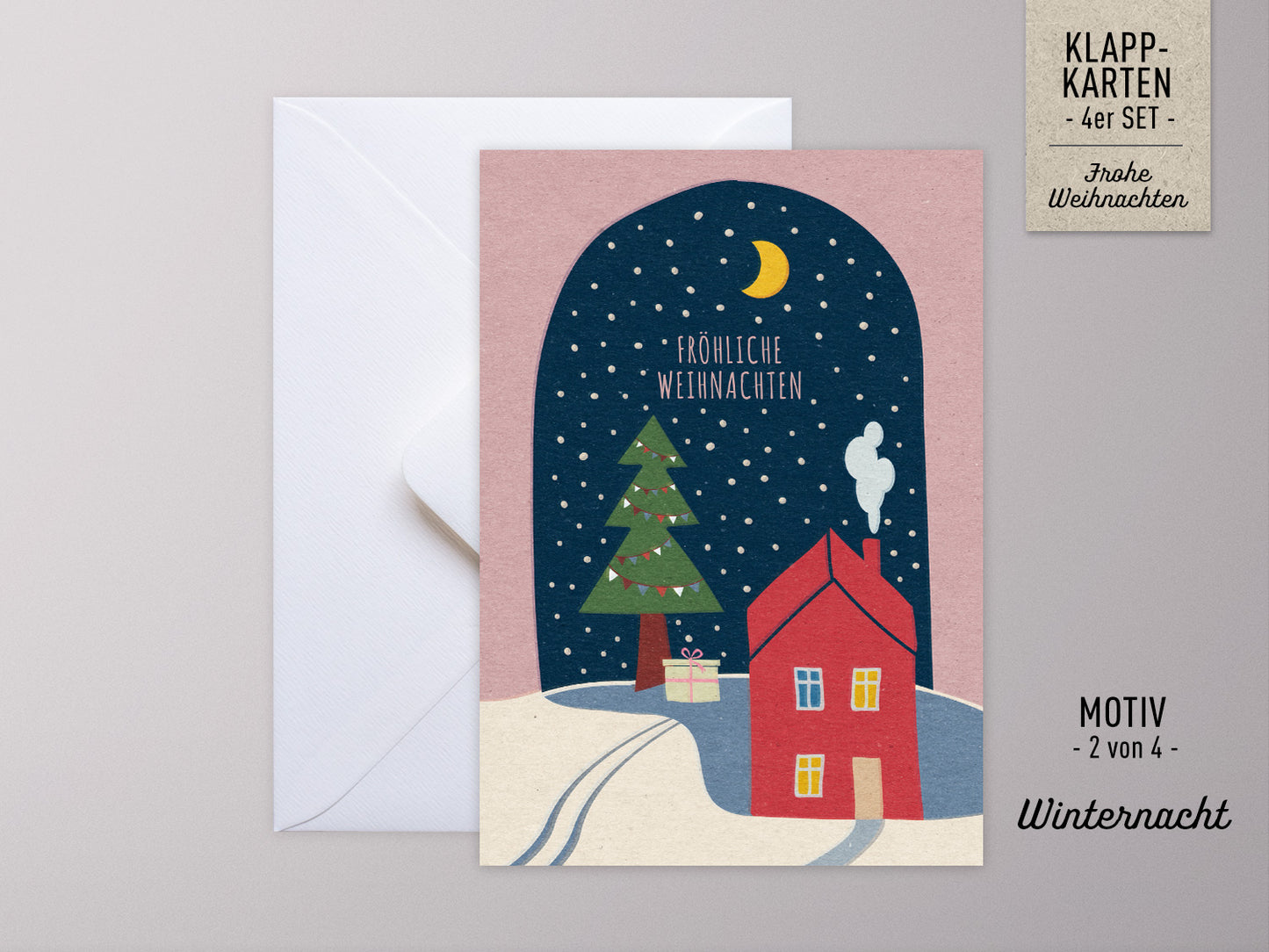 Weihnachtskarten-Set ›FROHE WEIHNACHTEN‹, Grußkarten mit Vintage- und hygge-Touch