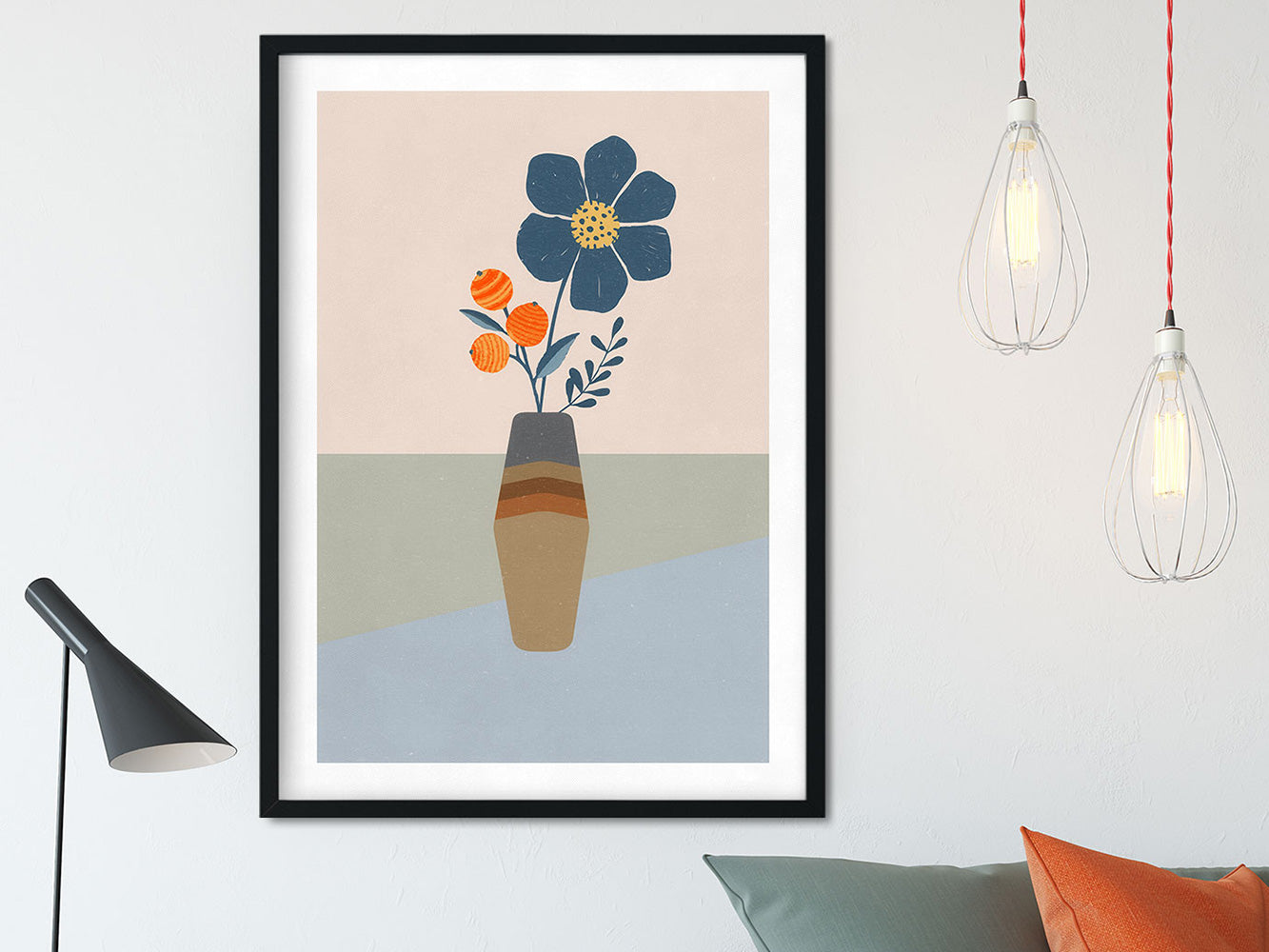 DRUCK ›BLUE FLOWER‹ / Wall Art, Wandbild, Poster, Kunstdruck, Blume, Floral, Retro, Design, Pastel