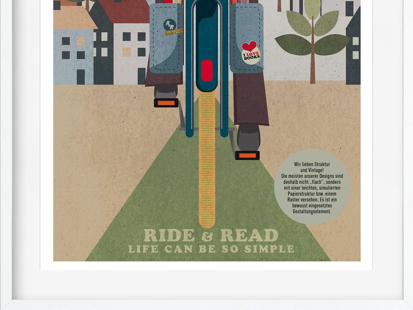 DRUCK ›Ride & Read‹ / Wanddeko, Art Print, Fahrrad, Bücher, Illustation, Retro Poster, Wandbild