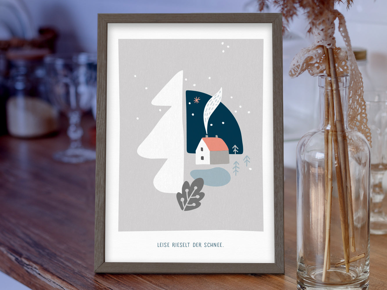 Leise rieseld der Schnee..., ein Weihnachtsmotiv im Scandi Nordic Stil als schöner Art-Print für dein Zuhause, oder als Geschenk für deine Lieben zu Weihnachten.