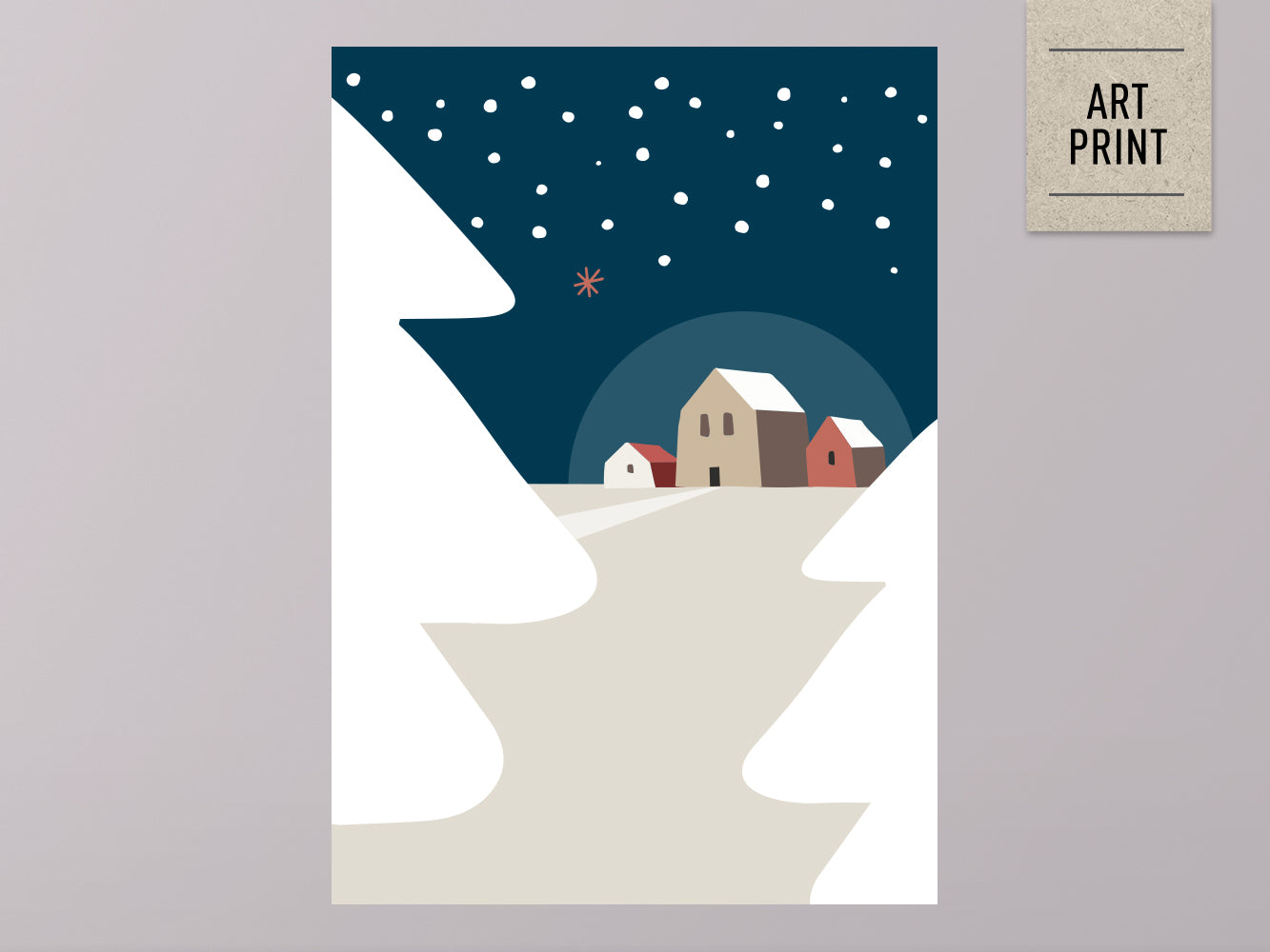 DRUCK ›Weihnachten 04‹ / Art Print, Poster, Illustrationen, Scandi Nordic Deco, Winterlandschaft, Winter, Homedeco