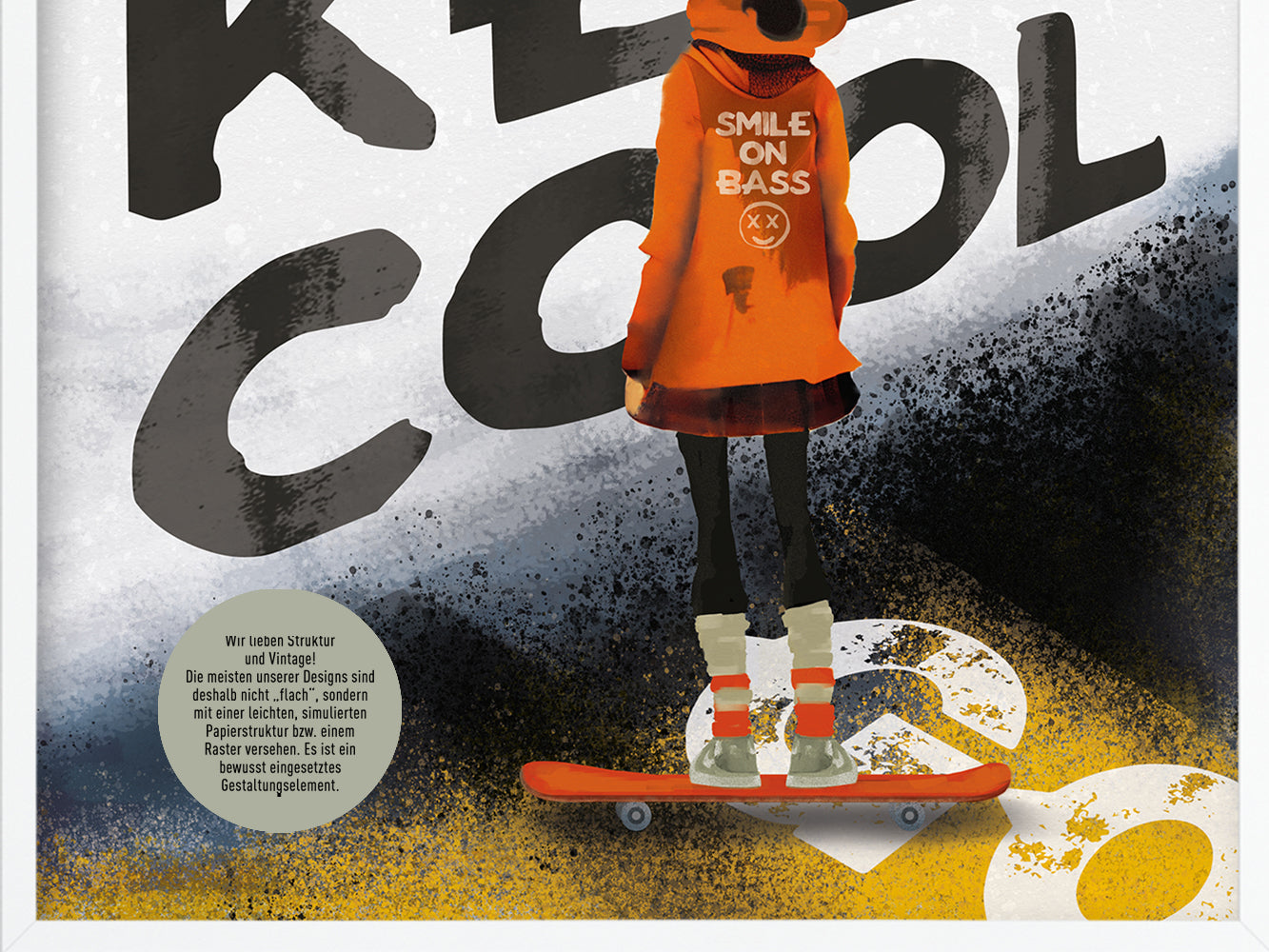 POSTER ›Skater-Girl, Stay Cool‹, Skater Typo Poster, Wanddeko, Skateboard, Illustation, Wandbild, Teenager