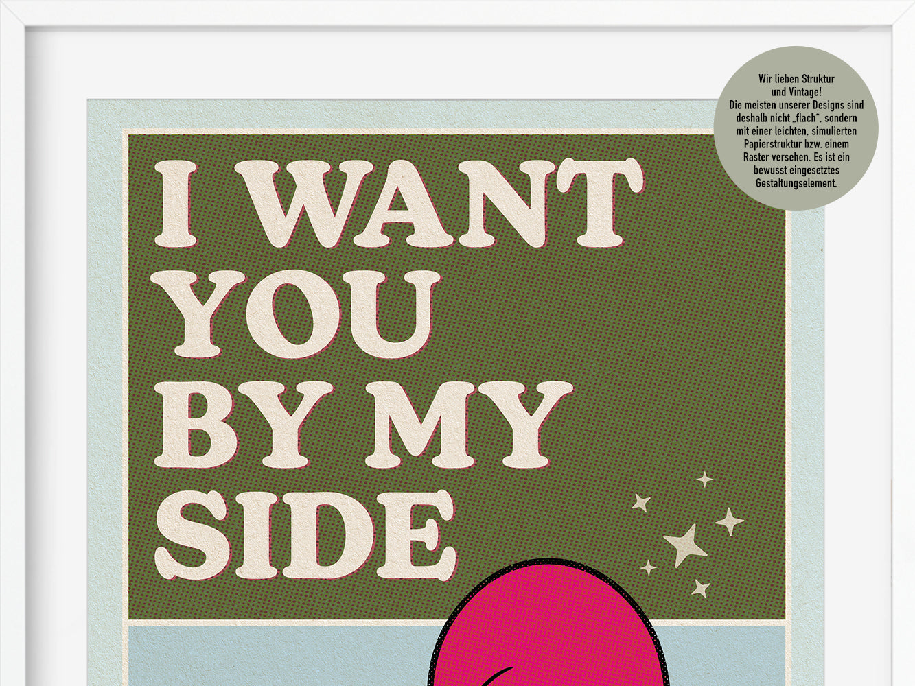 DRUCK ›I Want You By My Side‹ / Wanddeko, Art Print, Herz, Cartoon, Illustation, Retro Poster, Wandbild, Kinderzimmer