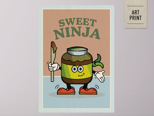 DRUCK ›Sweet Ninja‹ / Wanddeko, Art Print, Junge, Comic, Cartoon, Illustation, Retro Poster, Wandbild, Kinderzimmer, Frühstück