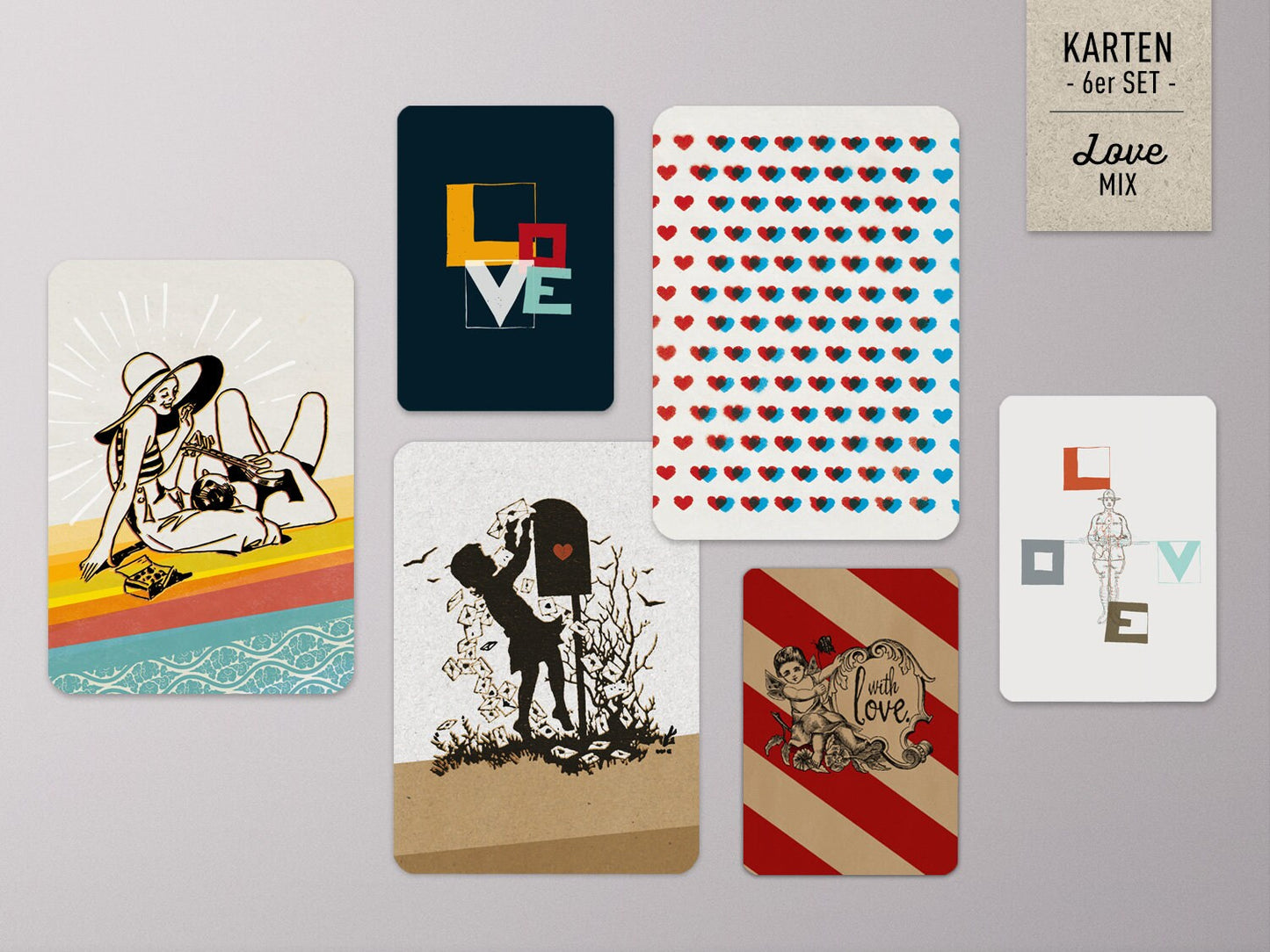 Postkarten-Set ›LOVE-Mix‹, Valentinstag Karte, Liebe, Geburtstag, Muttertag, Hochzeit