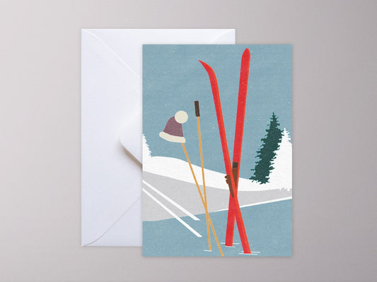 Winter-Grußkarte ›Ski‹ / Klappkarte, Weihnachten, Frohes Fest, Frohe Weihnachten, Merry X-mas, winterlich, romantisch