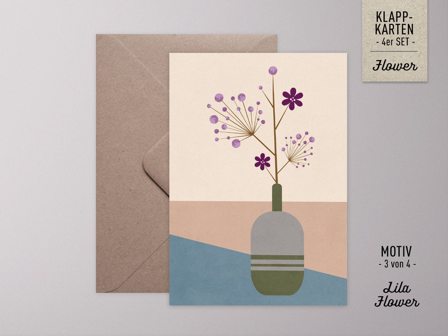 Klappkarten-Set ›BLUMEN Mix‹, floral Vintage Illustration für Geburtstag, Muttertag und Liebesgrüße