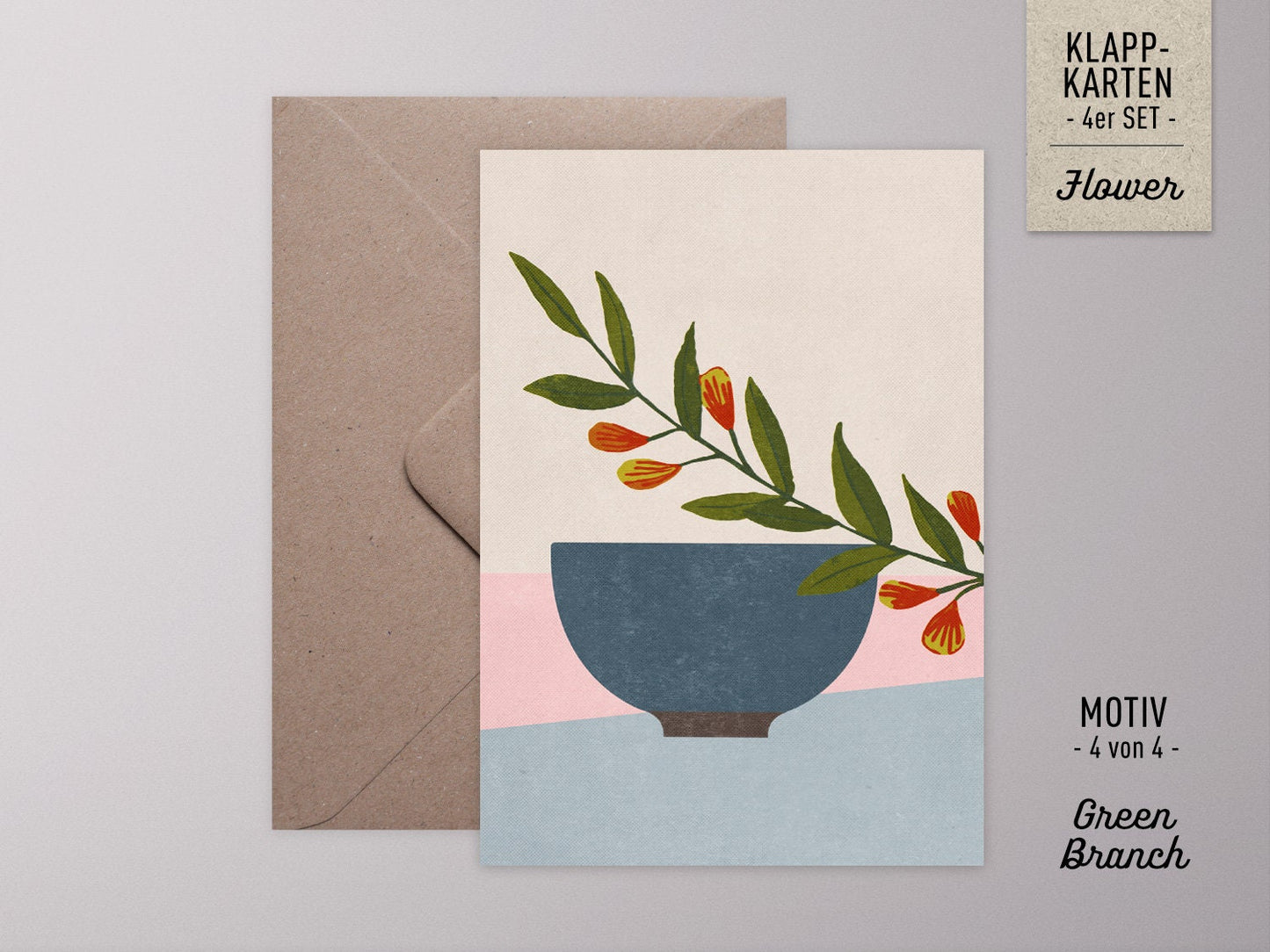 Klappkarten-Set ›BLUMEN Mix‹, floral Vintage Illustration für Geburtstag, Muttertag und Liebesgrüße