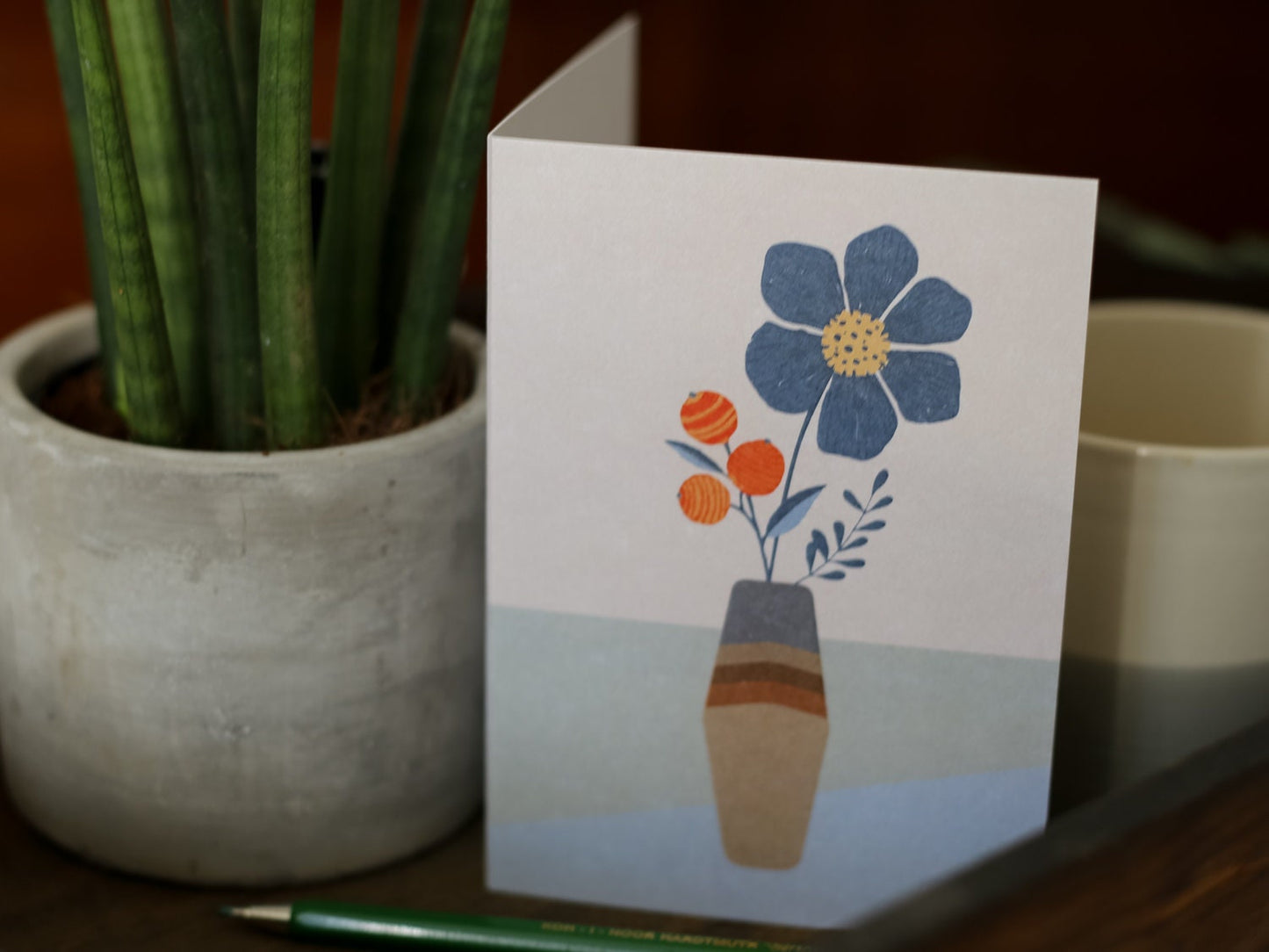 Klappkarte ›BLUE FLOWER‹ / Blume, Floral, Retro, Vintage, Karte, Grusskarte, Briefumschlag, Gruß, Freundschaft, Geburtstag, Nostalgie