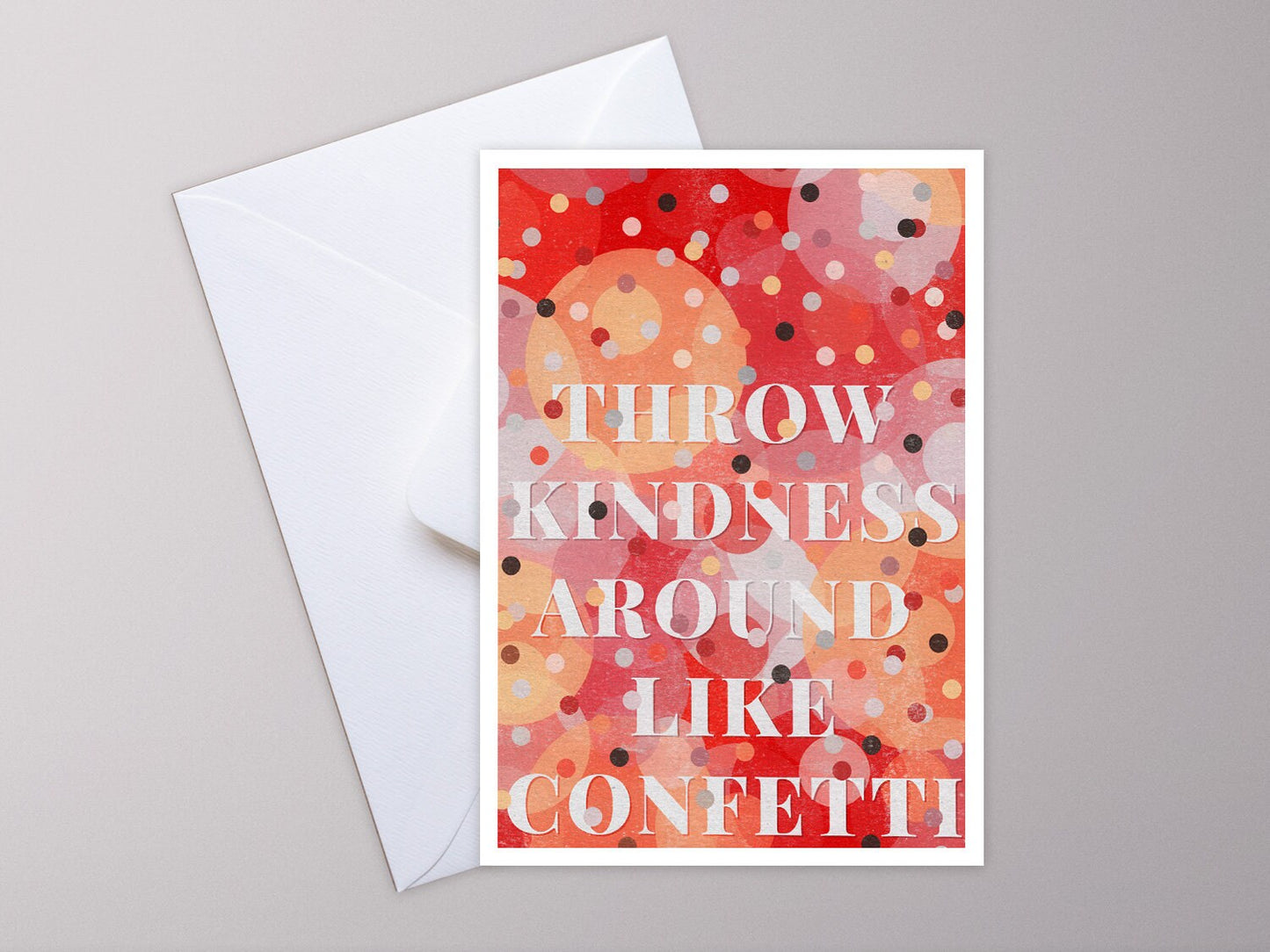 Postkarte ›throw KINDNESS around LIKE CONFETTI‹ mit Kuvert, Botschaft, Quote, schimmernd