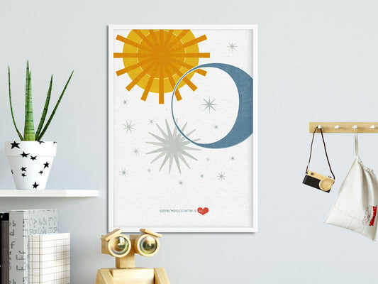 DRUCK ›Sonne, Mond, Sterne & DU - 01‹ / Kinderzimmerbild, Wall Art, Wandbild, Poster, Kunstdruck, Retro, Design, Baby, Hochzeit, Liebe