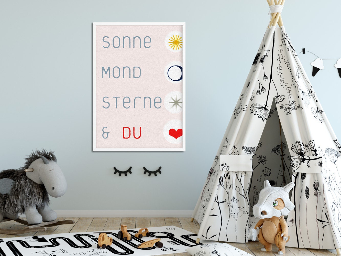 DRUCK ›Sonne, Sterne - – & DU Wa Art, 02‹ Kinderzimmerbild, Wall Mond, lazydaypaper 