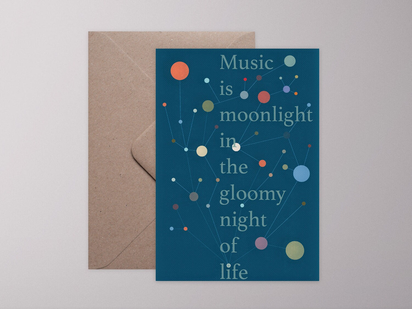 Klappkarte ›Music Is Moonlight‹ / Karte, Grußkarte, Typo, Geburt, Geburtstag, Baby, Taufe, Universum, Kreise, Planeten, Stern