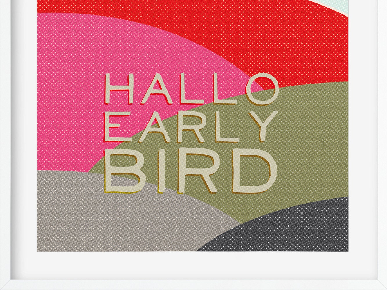 DRUCK ›Hallo Early Bird‹ / Wanddeko, Art Print, Liebe, Gruß, Geburt, Geburtstag, Baby, Taufe, Vogel, Sonne, Bunt, Vogel, Retro, Wandbild