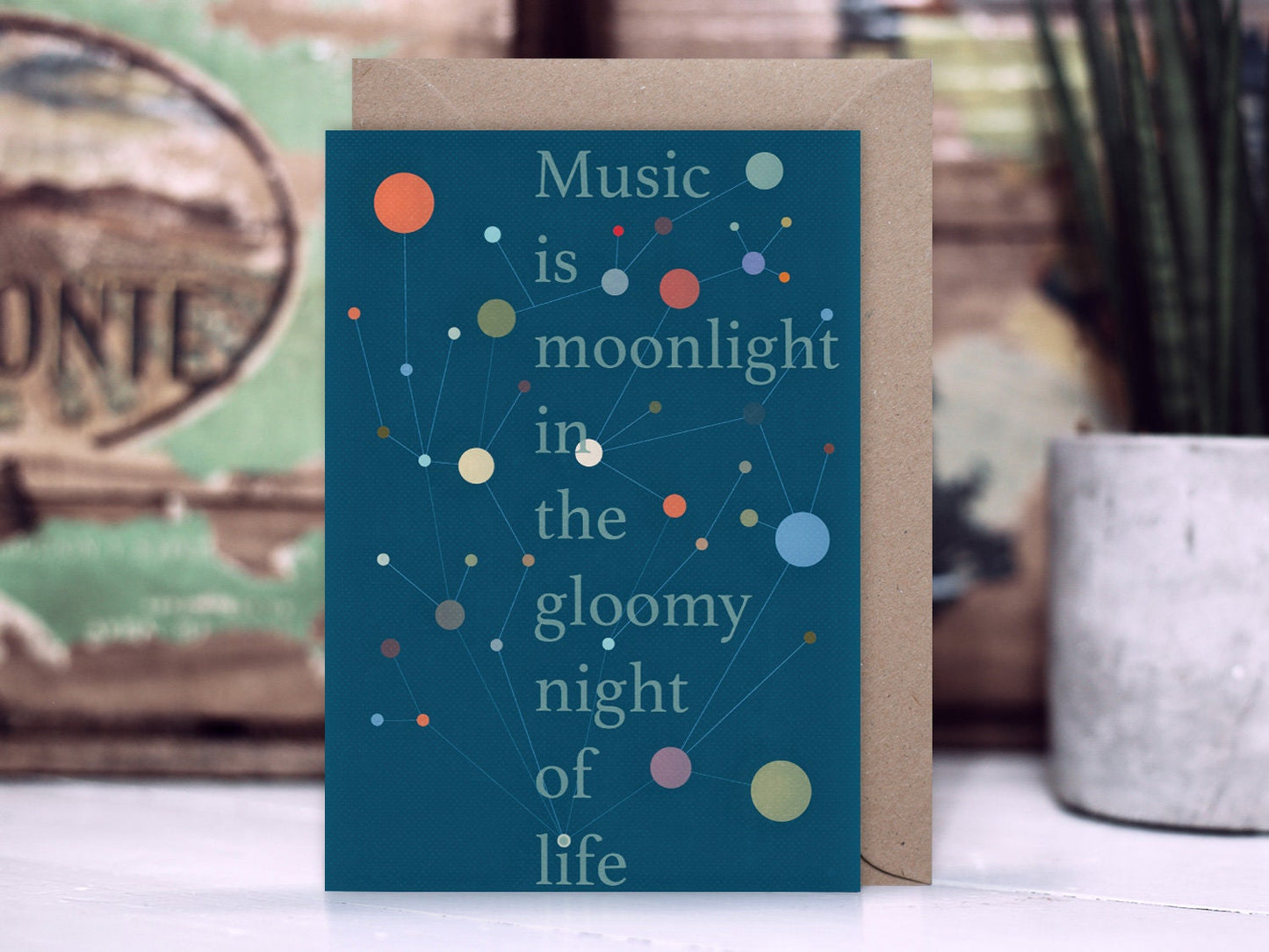 Klappkarte ›Music Is Moonlight‹ / Karte, Grußkarte, Typo, Geburt, Geburtstag, Baby, Taufe, Universum, Kreise, Planeten, Stern