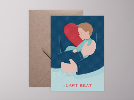 Klappkarte ›Heart Beat – Boy‹ / Karte, Grußkarte, Liebe, Geburt, Geburtstag, Baby, Taufe, Herz, Umarmung, Geborgenheit, hello little one