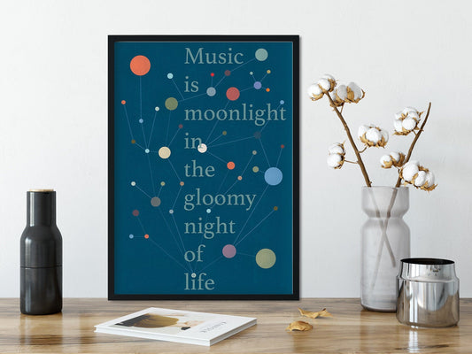 DRUCK ›Music Is Moonlight‹ / Wanddeko, Art Print, Typo, Geburt, Geburtstag, Baby, Taufe, Universum, Stern, Kreise, Farbe, bunt, Musik