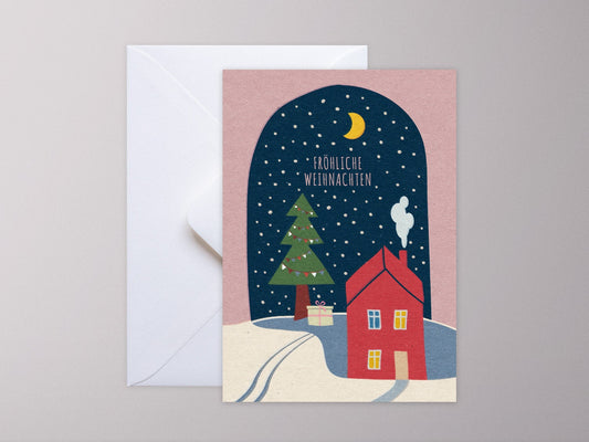 Weihnachtskarte ›WINTERNACHT‹ / Klappkarte, Weihnachten, Frohes Fest, Frohe Weihnachten, winterlich, Romantik, hygge, Weihnachtsbaum, Schnee