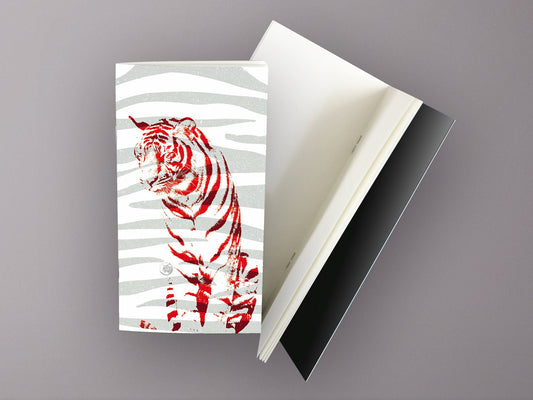 Schmales Notizheft ›Roter Tiger‹, Notebook, Skizzenbuch, Muster, Abenteuer, Retro, Reisebegleiter, Tier