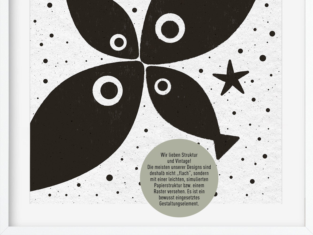 Digital Artwork ›Fish and Starfish 01‹ / Wanddeko, Digitales Poster, skandinavisch, reduziert, s/w, druckbarer Digital Download – jede Größe