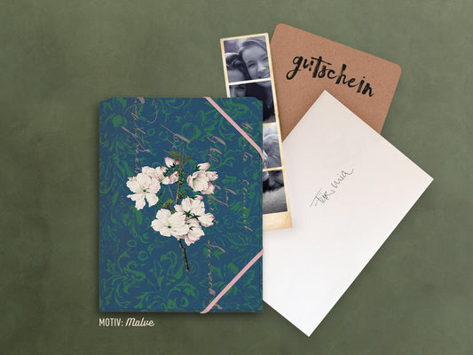 Mini-Sammelmappe ›Florales‹; kleiner Ordnungshelfer, Gutscheinmappe, Geschenk, Reisebegleiter, Blume, Blüte