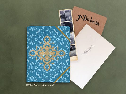 Mini-Sammelmappe ›Indien‹; kleiner Ordnungshelfer, Gutscheinmappe, Geschenk, Reisebegleiter, Muster