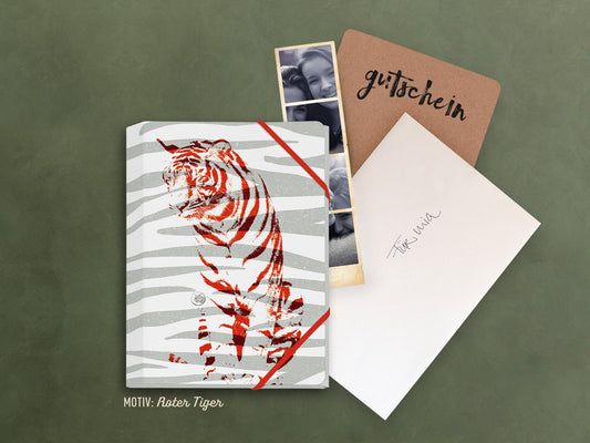 Mini-Sammelmappe ›Tiger‹; kleiner Ordnungshelfer, Gutscheinmappe, Geschenk, Reisebegleiter, Dschungel