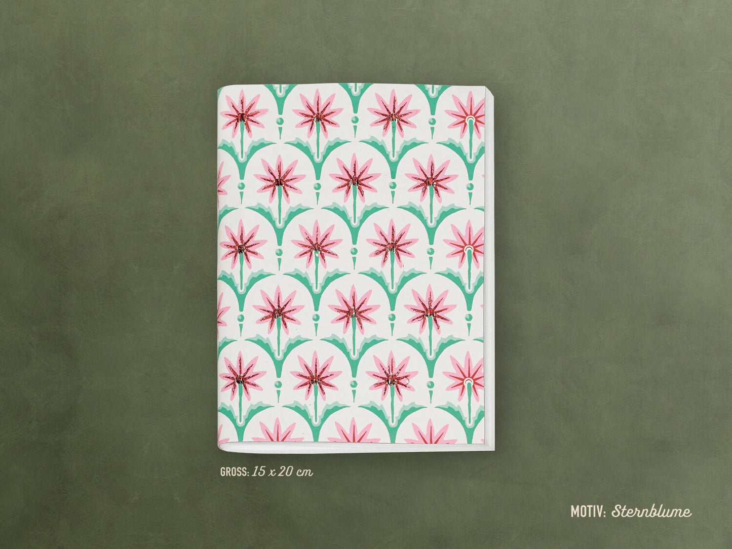 Besticktes Notizheft ›Sternblume‹; edles Journal, Geschenk, Reisebegleiter, bunt, Ornament, Blume