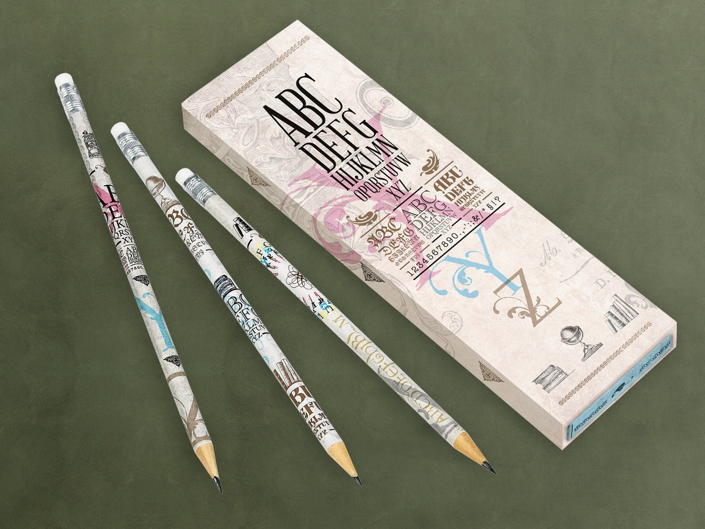 Bleistifte in Geschenkschuber ›Typo-Design‹, zeichnen, ABC, Vintage, Geschenk, edel, Bleistift-Set, Skizzieren