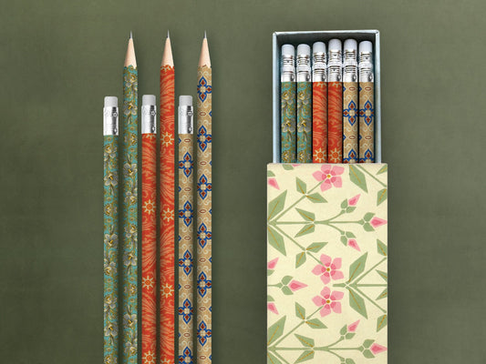 Bleistifte in Geschenkschuber ›Rosa Blume‹, zeichnen, Blumenmuster, Vintage, Geschenk, edel, Bleistift-Set, Skizzieren, Tapete