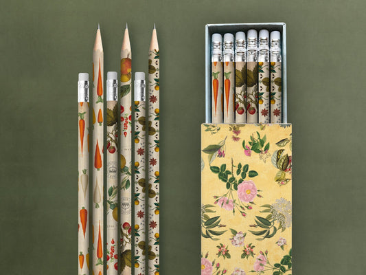 Bleistifte in Geschenkschuber ›Kew Gardens‹, zeichnen, Blumenmuster, Vintage, Geschenk, edel, Bleistift-Set, Skizzieren, Botanik
